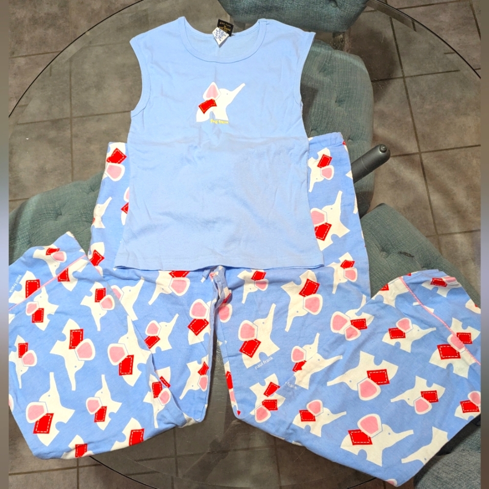 Vintage 2005 Y2k Paul Frank Ellie Elephant Print Pajama Set Pants & Tank L